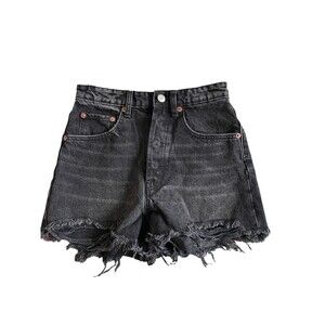 Zara Black Wash Demim Cutoff Button Fly Shorts Womens Size 2 Grunge‎ 90s